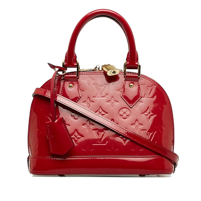 Louis Vuitton handbags with a patent - leather finish for a shiny lookLouis Vuitton Monogram Verney Alma BB Handbag Shoulder Bag 2WAY M91771 Rose Andy Red Patent Leather  Louis Vuitton