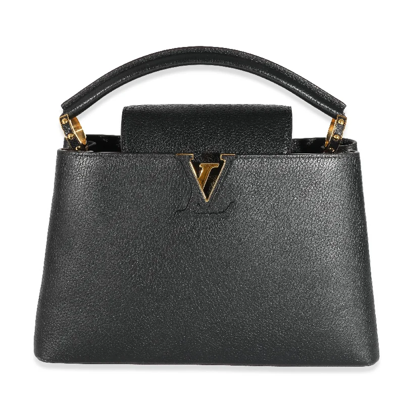 Louis Vuitton handbags with a back - zip pocket for storing valuablesLOUIS VUITTON Black Taurillon Capucines MM