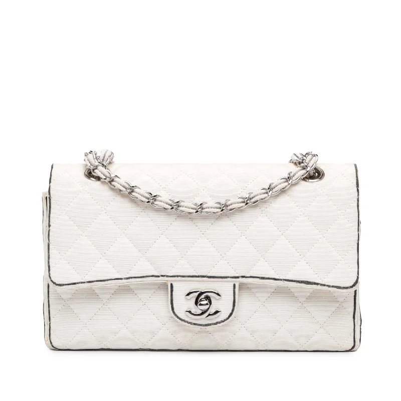 Chanel Chain Strap Handbag for Everyday UseWhite Chanel Medium Classic Printed Grosgrain Double Flap Shoulder Bag