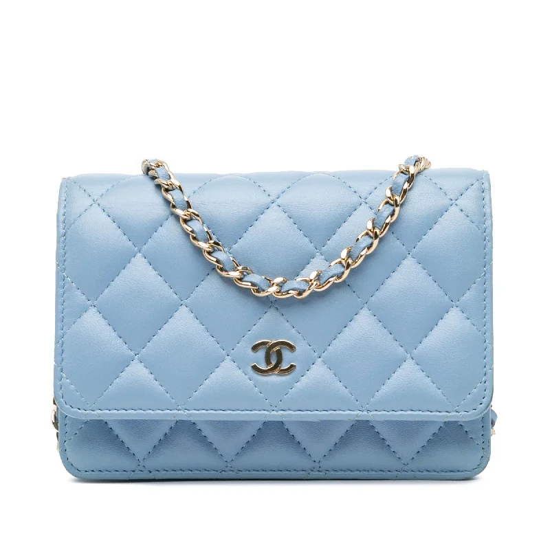 Chanel Vintage Inspired Handbag for Retro LoversBlue Chanel Mini Quilted Lambskin Wallet on Chain Crossbody Bag