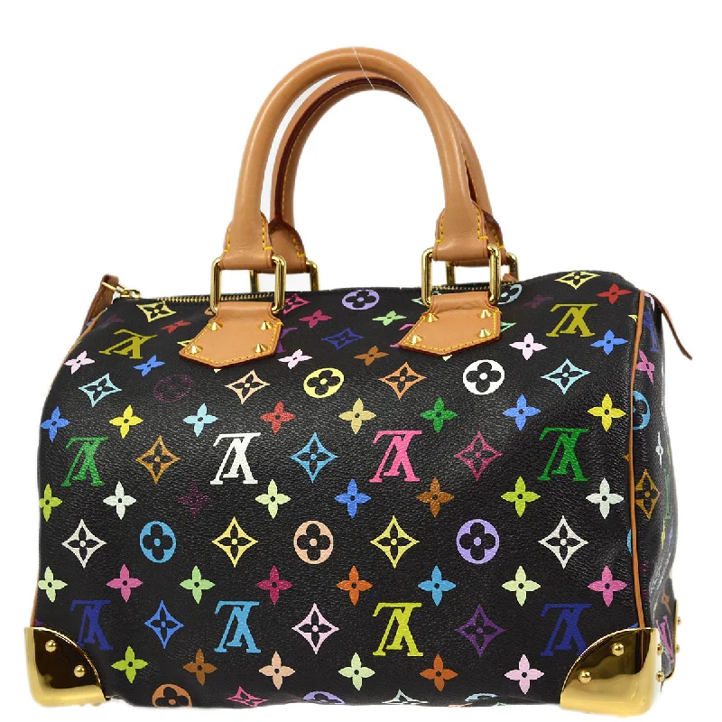 Louis Vuitton crossbody bags with a woven leather strap for textureLouis Vuitton Black Monogram Multicolor Speedy 30 Handbag M92642