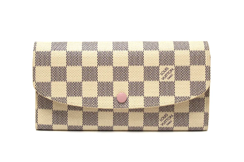 Ladies Louis Vuitton Petite Malle bags in a pastel color for a soft lookAuthentic New Louis Vuitton Damier Azur Canvas Emilie Flap Wallet