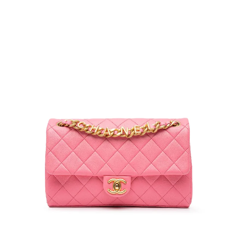 Chanel Classic Flap Bag for Evening PartyPink Chanel Medium Quilted Lambskin Logo Letters Chanel Touch Chain Flap Crossbody Bag