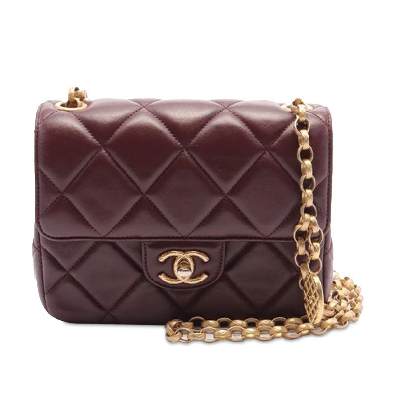 Chanel Vintage Inspired Handbag for Retro LoversRed Chanel Mini Quilted Lambskin Bijoux Logo Chain Square Flap Crossbody Bag