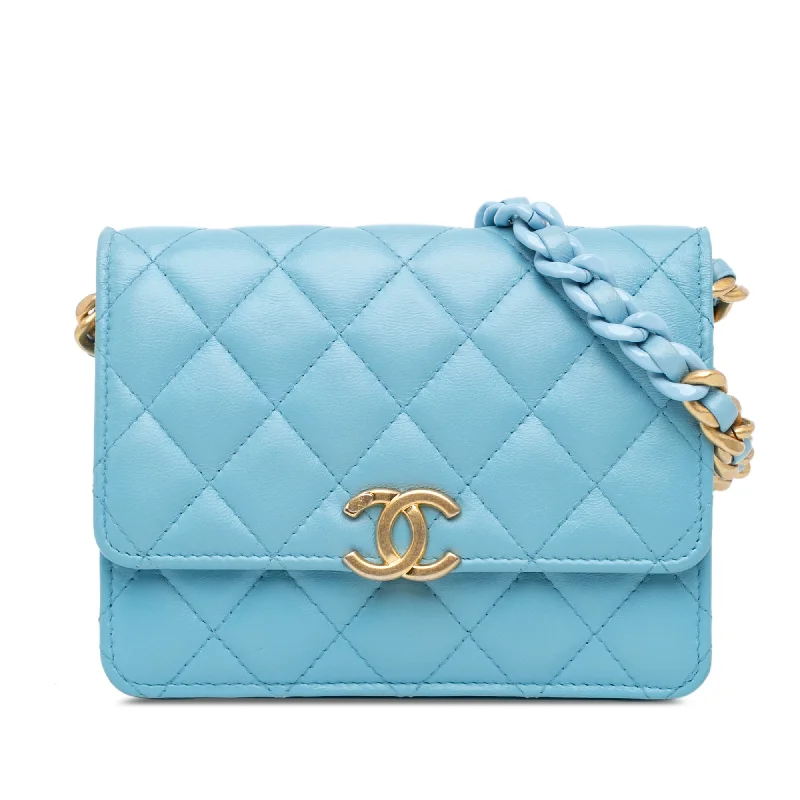 Chanel Designer Handbag with Unique DesignBlue Chanel Quilted Lambskin Candy Chain Wallet Crossbody Bag