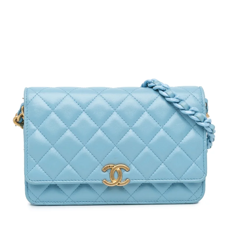 Chanel Handbag with Adjustable Strap for ComfortBlue Chanel Quilted Lambskin Candy Chain Wallet on Chain Crossbody Bag