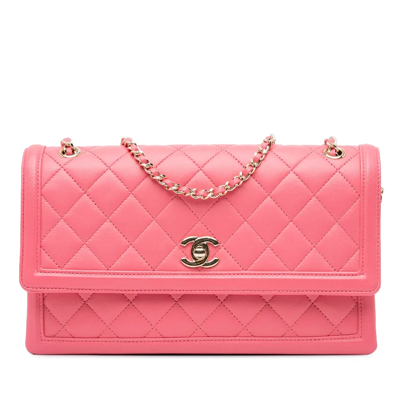 Chanel Lightweight Handbag for Daily ErrandsPink Chanel Medium Quilted Lambskin 3 Compartment Flap Shoulder Bag