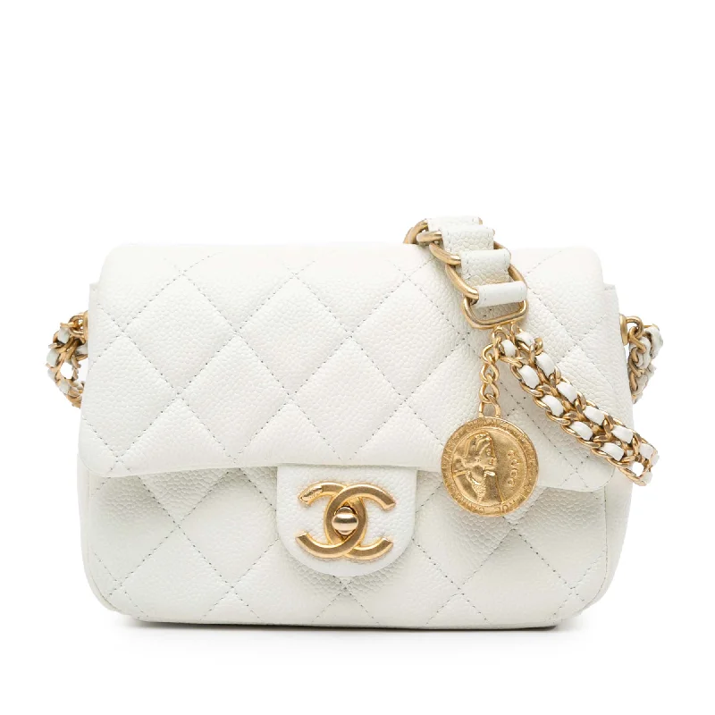 Chanel Designer Handbag with Unique DesignWhite Chanel Small Quilted Caviar Twist Your Buttons Flap Crossbody Bag