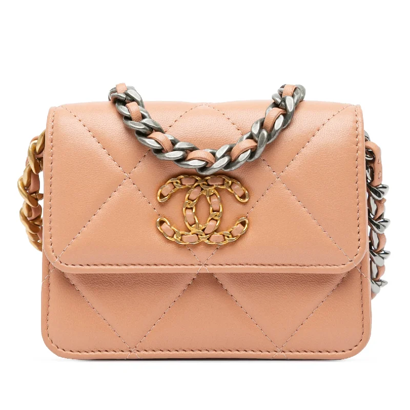 Chanel Classic Flap Bag for Evening PartyOrange Chanel Lambskin 19 Flap Coin Purse With Chain Crossbody Bag