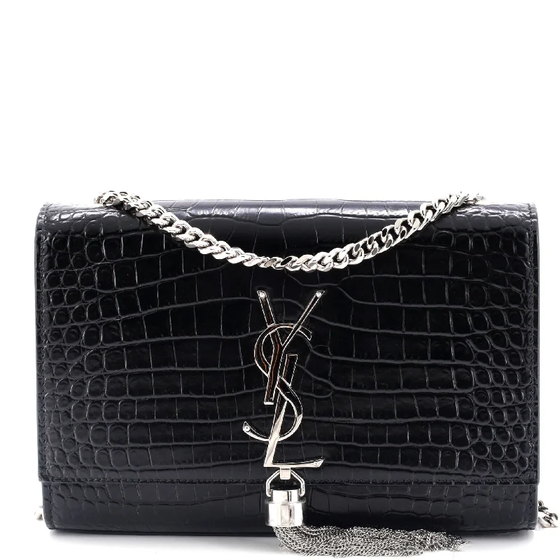 Ladies Louis Vuitton shoulder bags with a tassel decoration for charmClassic Monogram Tassel Crossbody Bag Crocodile Embossed Leather Small