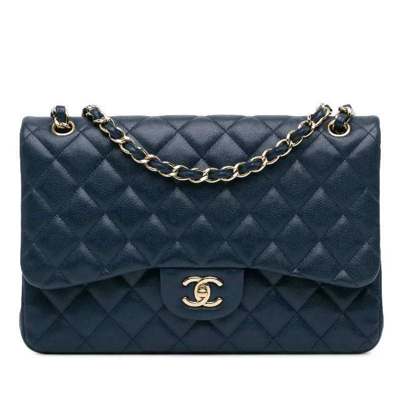 Chanel Colorful Handbag for Spring OutfitsBlue Chanel Jumbo Classic Caviar Double Flap Shoulder Bag