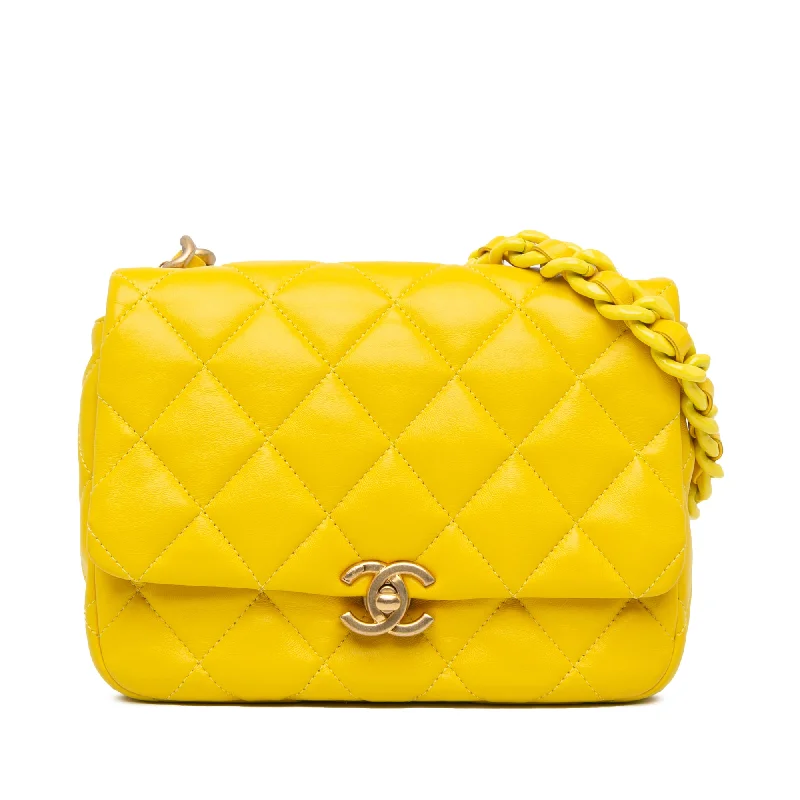 Chanel Quilted Leather Shoulder Bag for FashionistasYellow Chanel Small Quilted Lambskin Candy Chain Flap Crossbody Bag