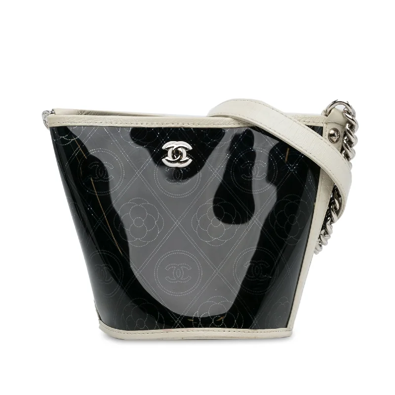 Chanel Designer Handbag with Unique DesignBlack Chanel Crumpled Calfskin PVC Camellia Bucket