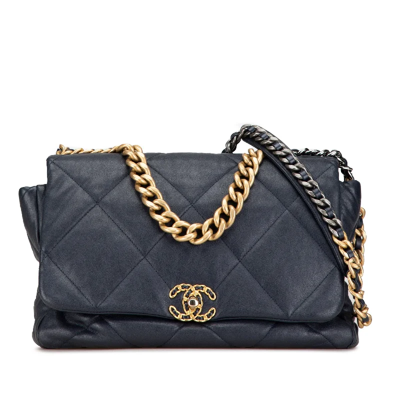 Chanel Quilted Leather Shoulder Bag for FashionistasBlue Chanel Maxi Lambskin 19 Flap Satchel