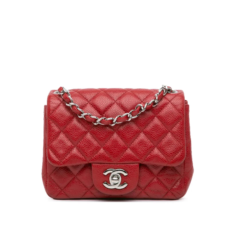 Chanel Luxury Handbag for High - End EventsRed Chanel Mini Square Classic Caviar Single Flap Crossbody Bag