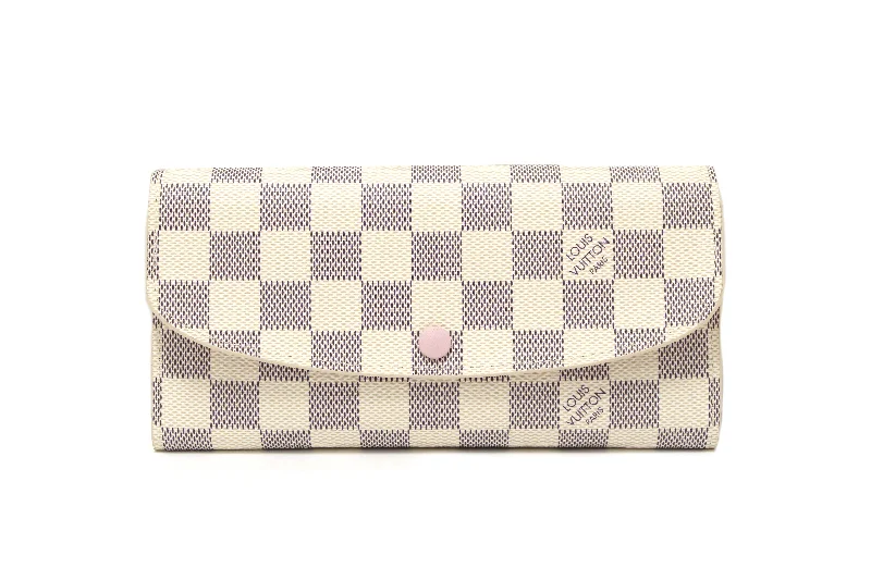 Louis Vuitton bags with a chain - link trim and a leather body for a modern edgeAuthentic New Louis Vuitton Damier Azur Canvas Emilie Flap Wallet