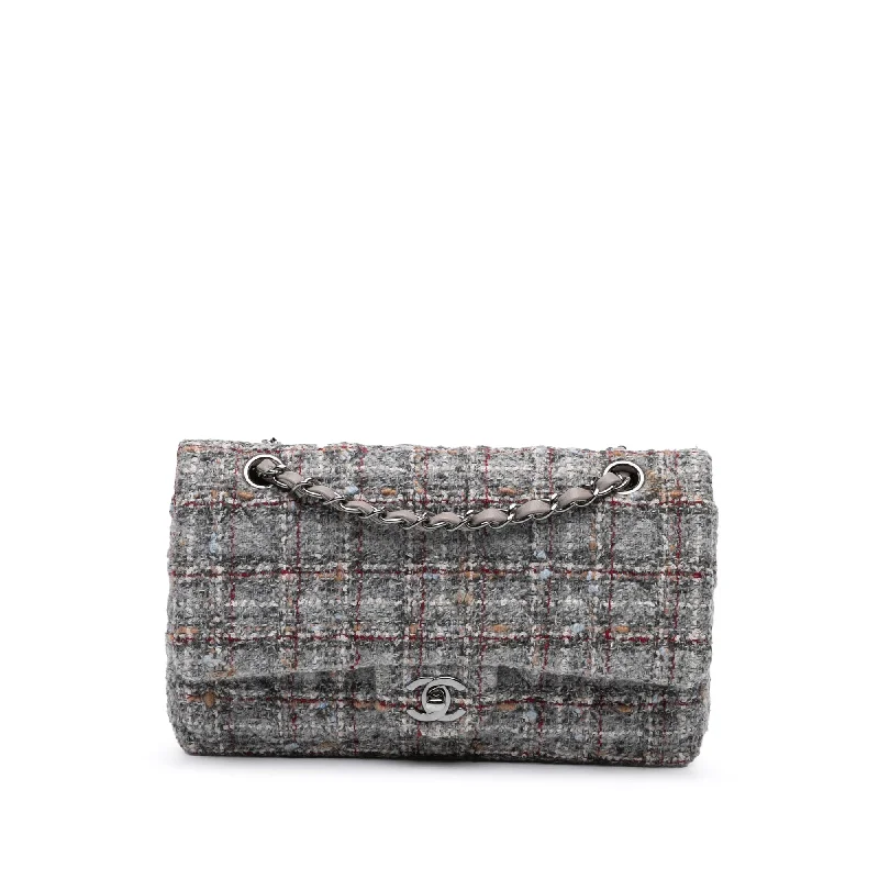 Chanel Classic Flap Bag for Evening PartyGray Chanel Medium Classic Tweed Double Flap Shoulder Bag