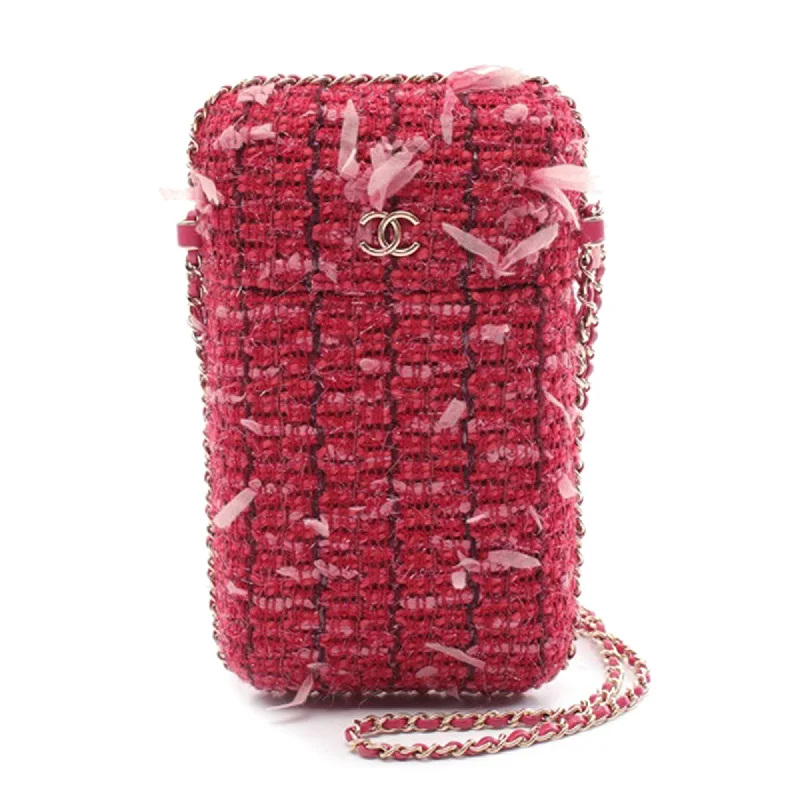 Chanel Small Crossbody Bag for TravelPink Chanel Tweed Chain Around Phone Holder Crossbody Bag