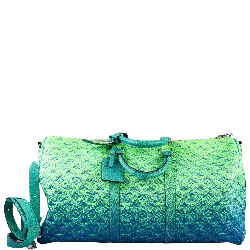 Ladies Louis Vuitton Capucines bags with a detachable shoulder strapLouis Vuitton x Virgil Abloh Keepall 50B Blue and Green Monogram Taurillon Illusion Silver Hardware