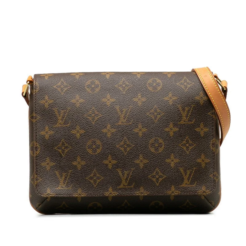 Ladies Louis Vuitton shoulder bags with a single - handle silhouetteLouis Vuitton Monogram Musette Tango Short Shoulder Bag M51257 Brown