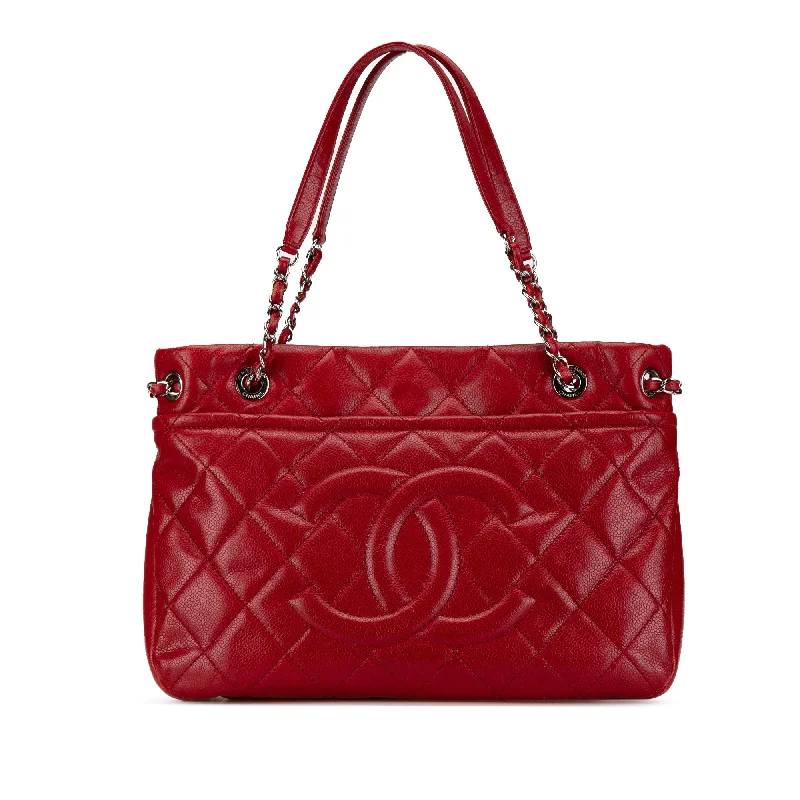 Chanel Medium Tote Bag for Office LadiesRed Chanel Quilted Caviar Soft Shopper Tote