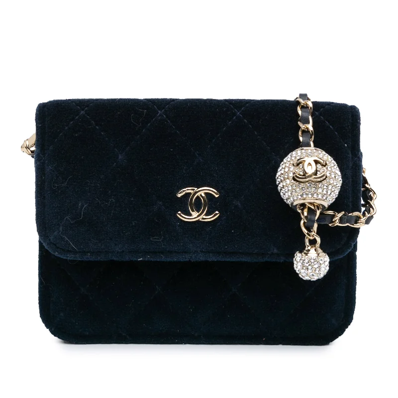 Chanel Handbag with Adjustable Strap for ComfortBlue Chanel Mini Velvet Pearl Crush Clutch With Chain Crossbody Bag