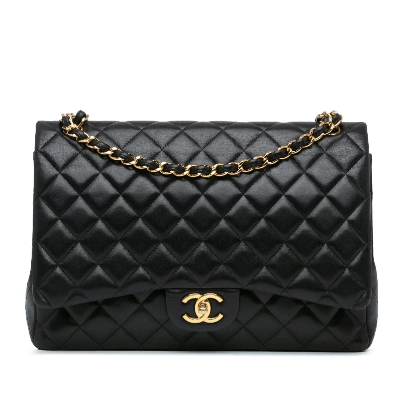 Chanel Classic Flap Bag for Evening PartyBlack Chanel Maxi Classic Lambskin Double Flap Shoulder Bag