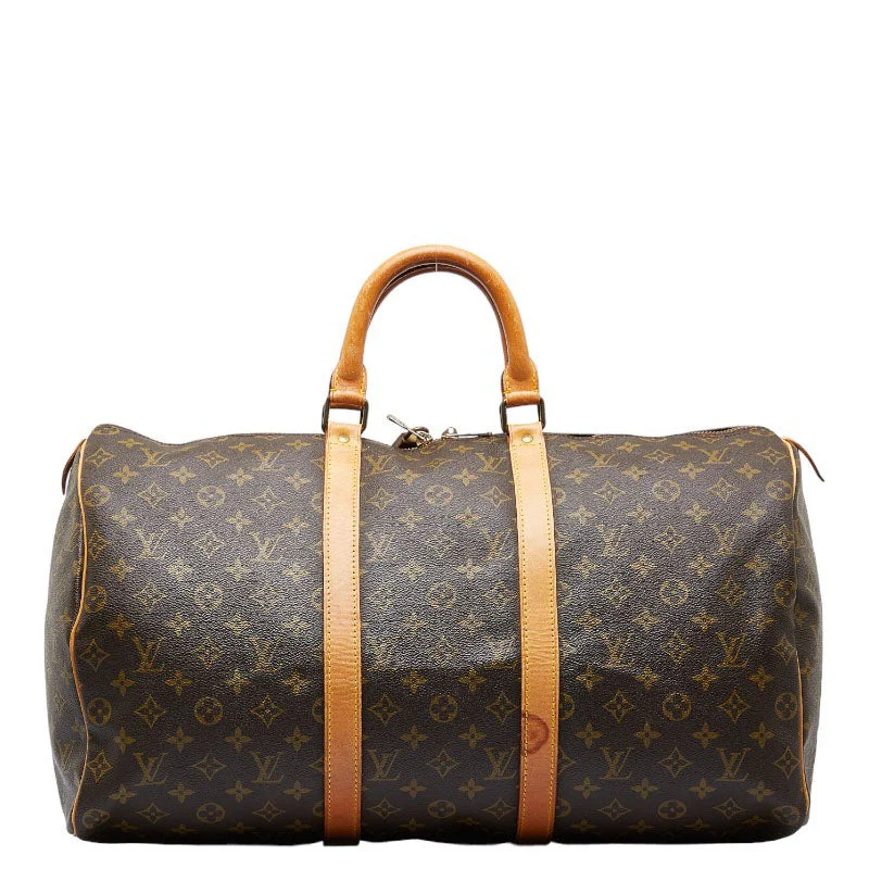 Louis Vuitton crossbody bags with a woven leather strap for textureLouis Vuitton Monogram Keepall 50 Boston Bag M41426 Brown PVC Leather  Louis Vuitton