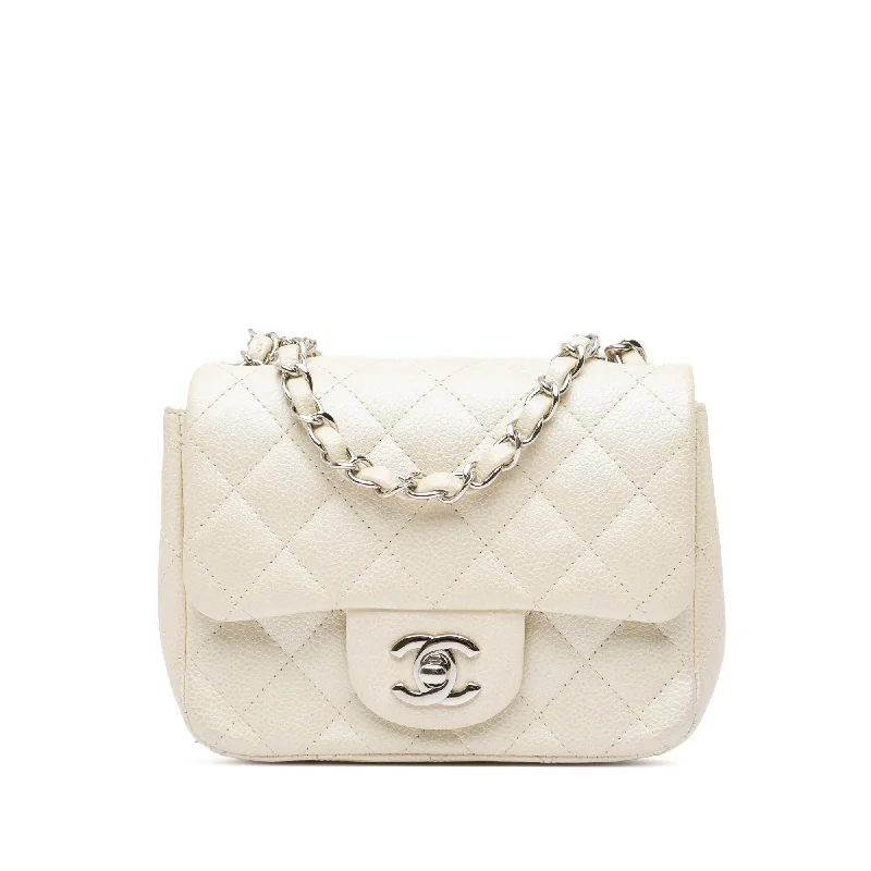 Chanel Designer Handbag with Unique DesignWhite Chanel Mini Square Classic Caviar Single Flap Crossbody Bag