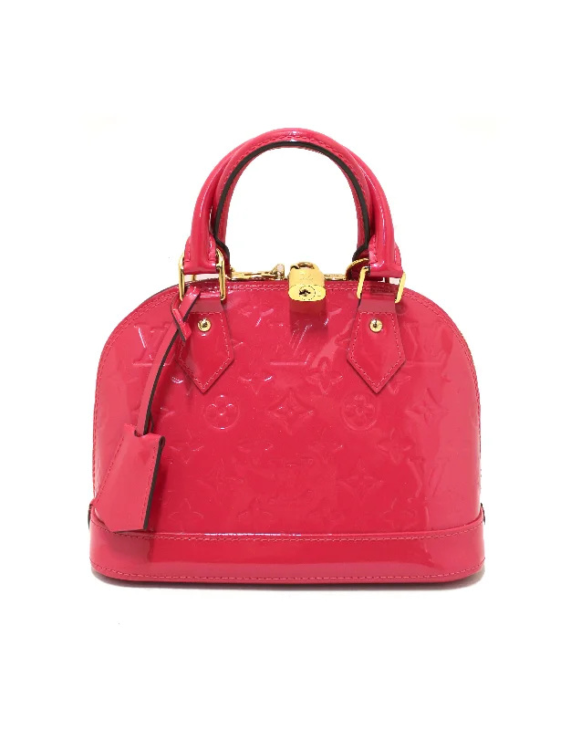 Louis Vuitton tote bags with a printed LV logo on the front for brand visibilityAuthentic Louis Vuitton Pink Vernis Leather Alma BB Hand/Crossbody Bag