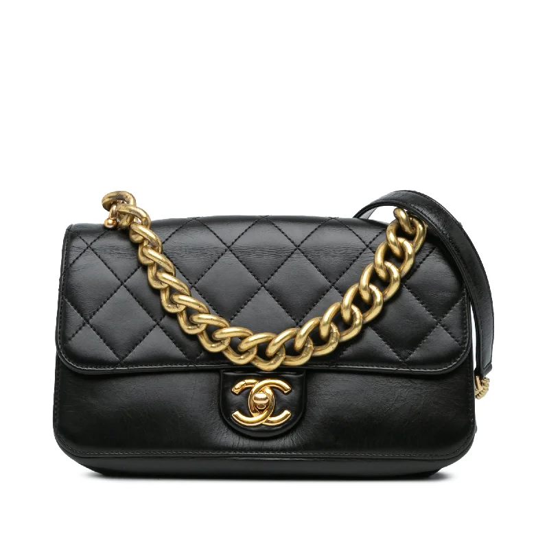 Chanel Quilted Leather Shoulder Bag for FashionistasBlack Chanel Small Quilted Calfskin Straight Lined Flap Satchel