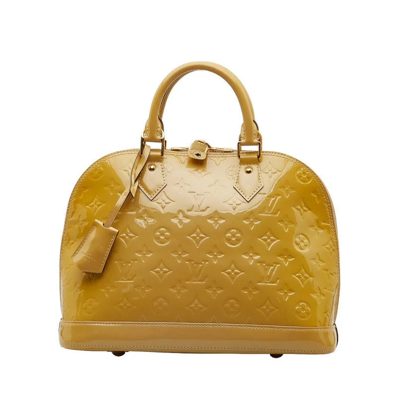 Louis Vuitton crossbody bags in a bold red color for a statementLouis Vuitton Monogram Verni Alma Handbag M91695 Jaune Yellow