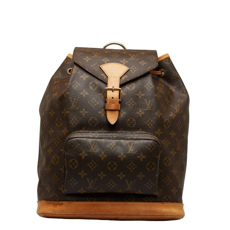 Louis Vuitton handbags with a patent - leather finish for a shiny lookLouis Vuitton Monogram Monsouris GM Backpack M51135 Brown