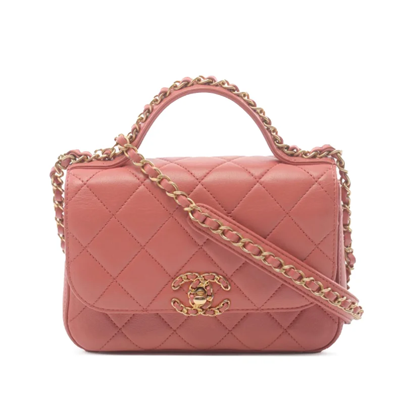 Chanel Small Crossbody Bag for TravelPink Chanel Quilted Lambskin Chain Infinity Top Handle Flap Satchel