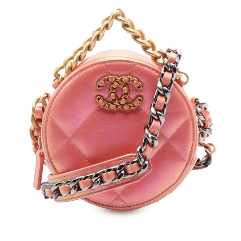 Chanel All - Match Handbag for Versatile StylingPink Chanel Iridescent Lambskin 19 Round Clutch with Chain Satchel