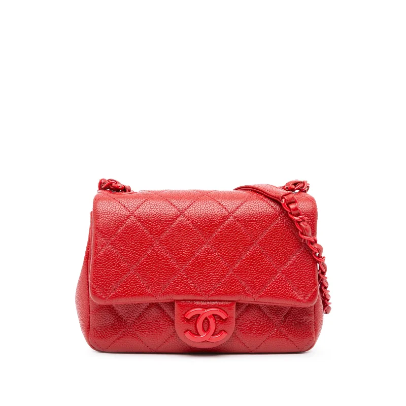 Chanel All - Match Handbag for Versatile StylingRed Chanel Mini Square Caviar Incognito Flap Crossbody Bag