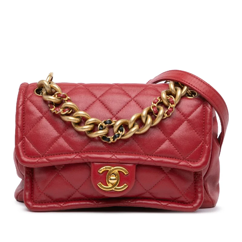 Chanel Small Crossbody Bag for TravelRed Chanel Quilted Lambskin Chain Leather Link Flap Satchel