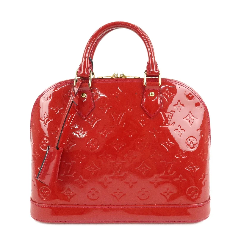 Louis Vuitton tote bags with a printed LV logo on the front for brand visibilityLouis Vuitton Monogram Vernis Alma PM Rose Indien Hand Bag M91770