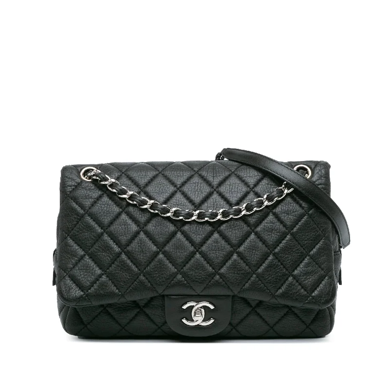 Chanel Vintage Inspired Handbag for Retro LoversBlack Chanel Jumbo Quilted Deerskin Casual Journey Flap Shoulder Bag