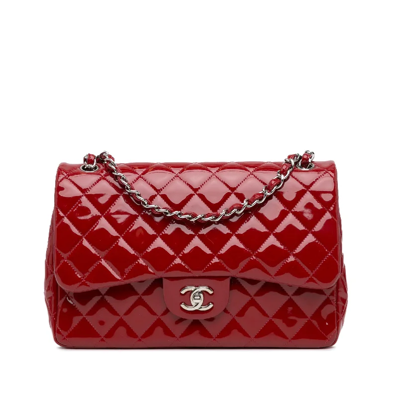 Chanel Classic Flap Bag for Evening PartyRed Chanel Jumbo Classic Patent Double Flap Shoulder Bag