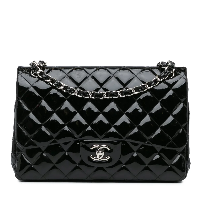 Chanel All - Match Handbag for Versatile StylingBlack Chanel Jumbo Classic Patent Double Flap Shoulder Bag