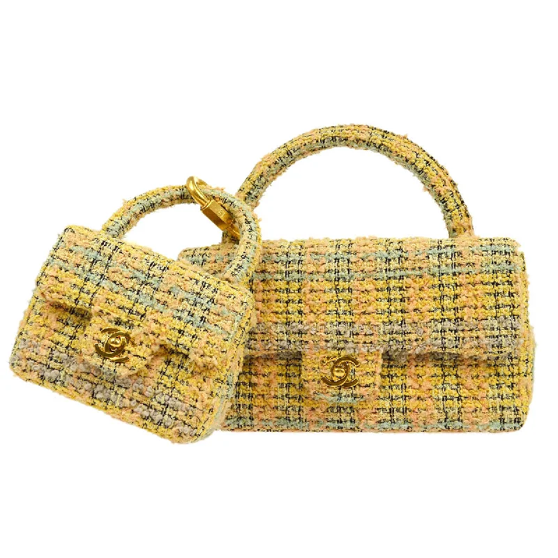 Chanel Classic Flap Bag for Evening PartyCHANEL 1994 Yellow Tweed Handbag Set