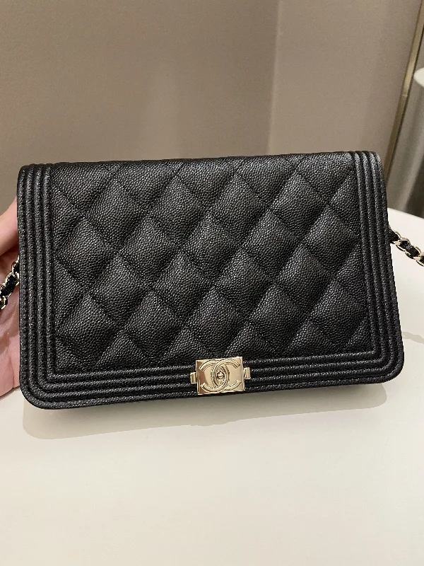 Chanel Designer Handbag with Unique DesignChanel Quilted Boy Wallet On Chain Black Caviar