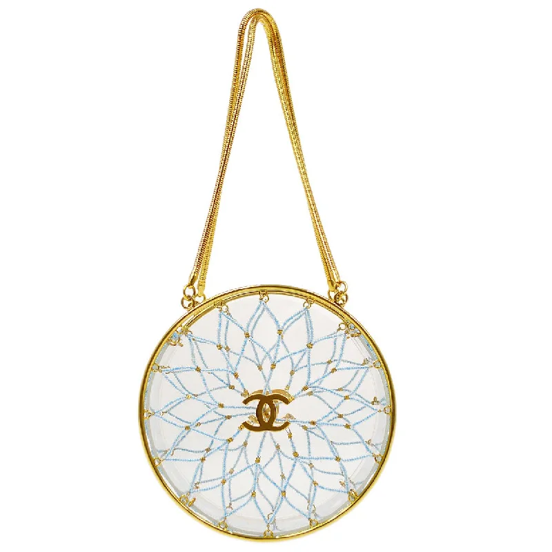 Chanel New Arrival Handbag with Gold HardwareCHANEL 1990s Minaudiere Dreamcatcher Beaded Gold Transparent Round Circle Bag