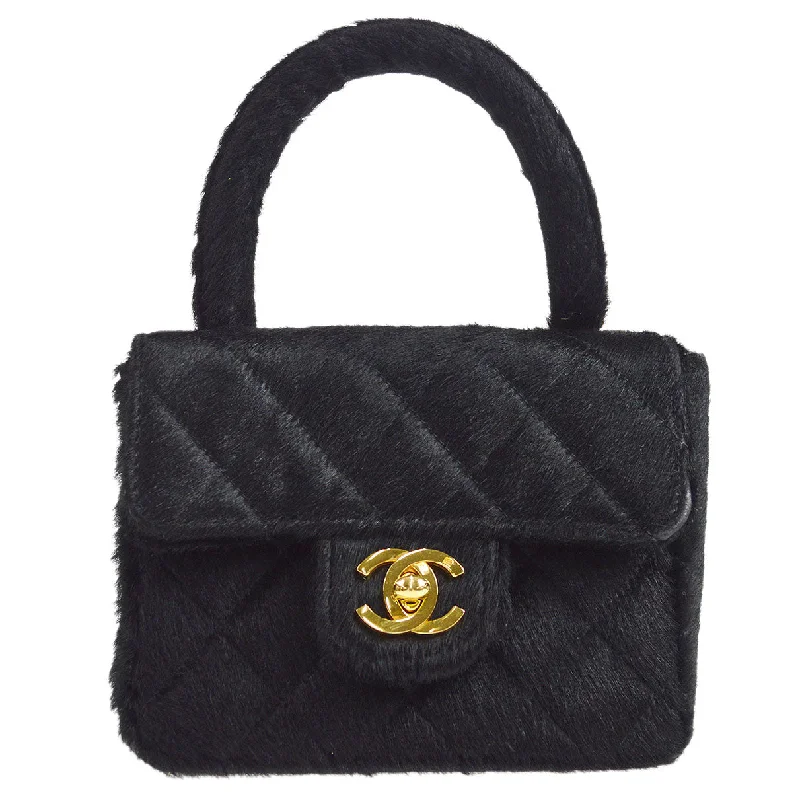 Chanel Medium Tote Bag for Office LadiesCHANEL * 1991-1994 Classic Flap Handbag Micro Black Pony Hair