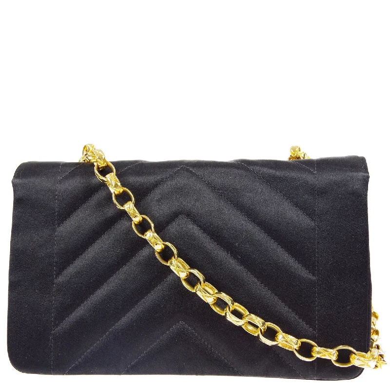 Chanel Black Handbag for Business MeetingsChanel 1991-1994 * Black Satin Chevron Bijou Chain Shoulder Bag