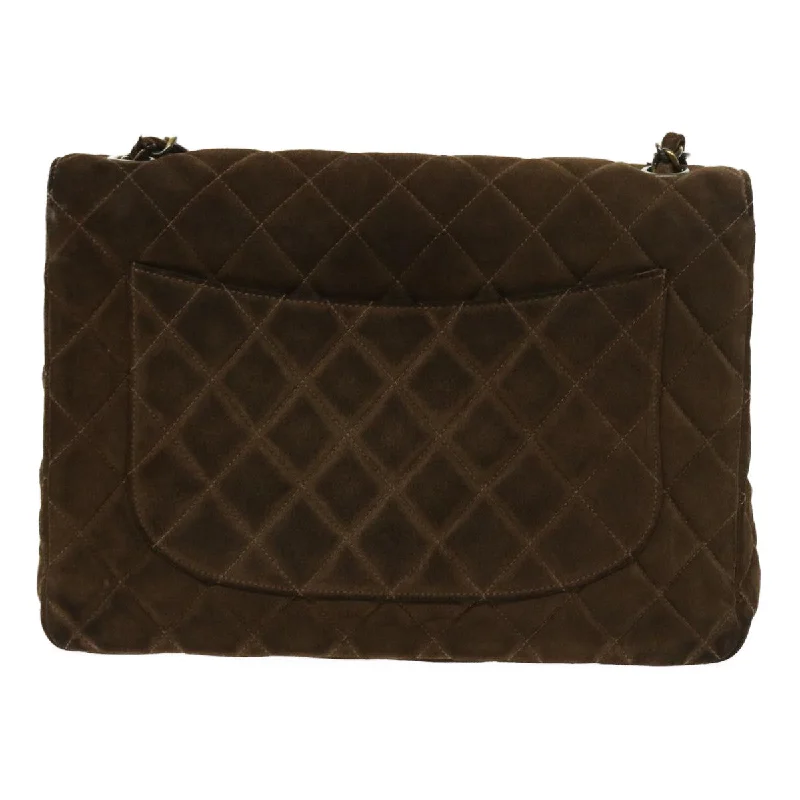 Chanel Quilted Leather Shoulder Bag for FashionistasCHANEL Big Matelasse Chain Shoulder Bag Suede Brown CC Auth 57075A