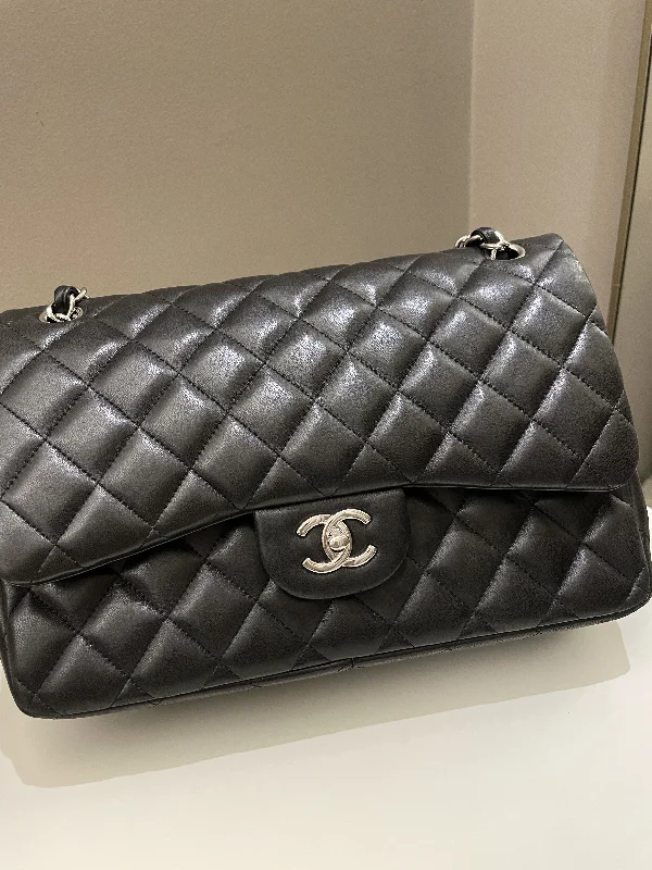 Chanel Designer Handbag with Unique DesignChanel Classic Quilted Jumbo Double Flap Black Lambskin