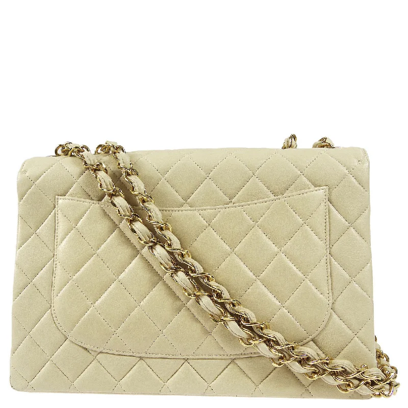 Chanel Chain Strap Handbag for Everyday UseChanel 2001-2003 * Ivory Lambskin Jumbo Classic Flap Shoulder Bag