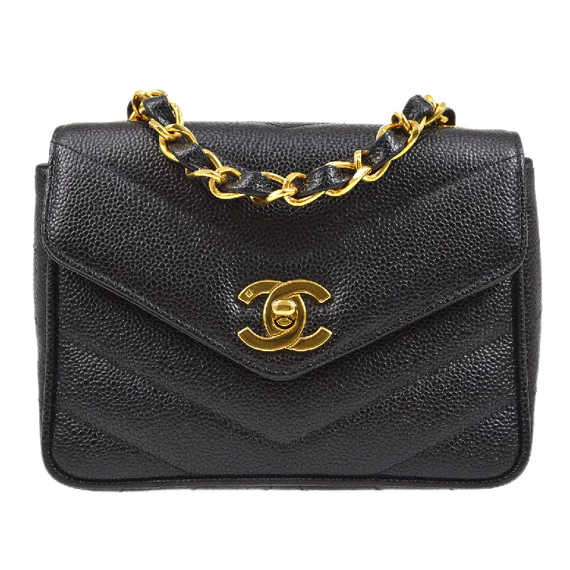 Chanel Black Handbag for Business MeetingsChanel 1994-1996 Chevron Letter Flap Mini Black Caviar